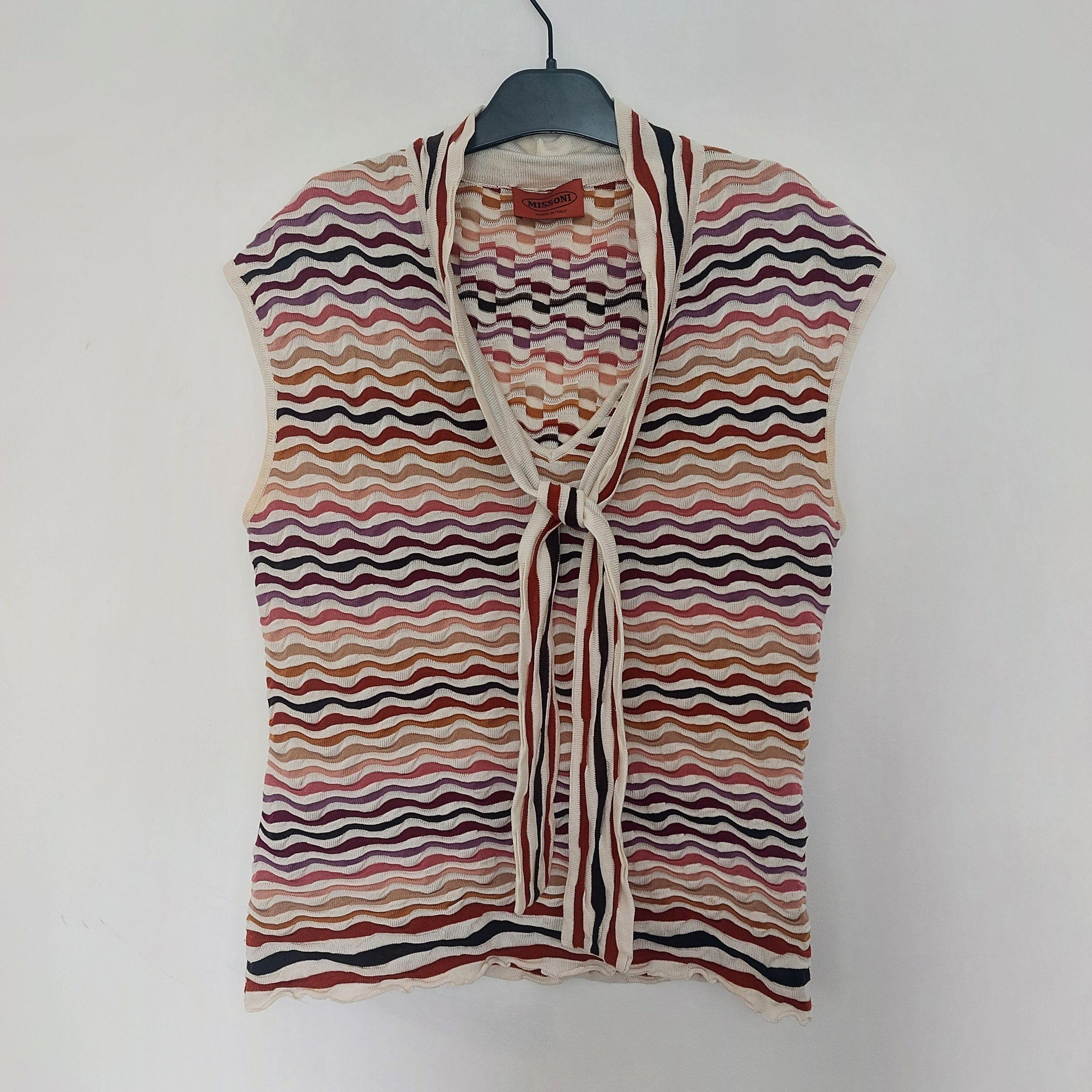 Multicoloured Abstract Knit Tie Blouse
