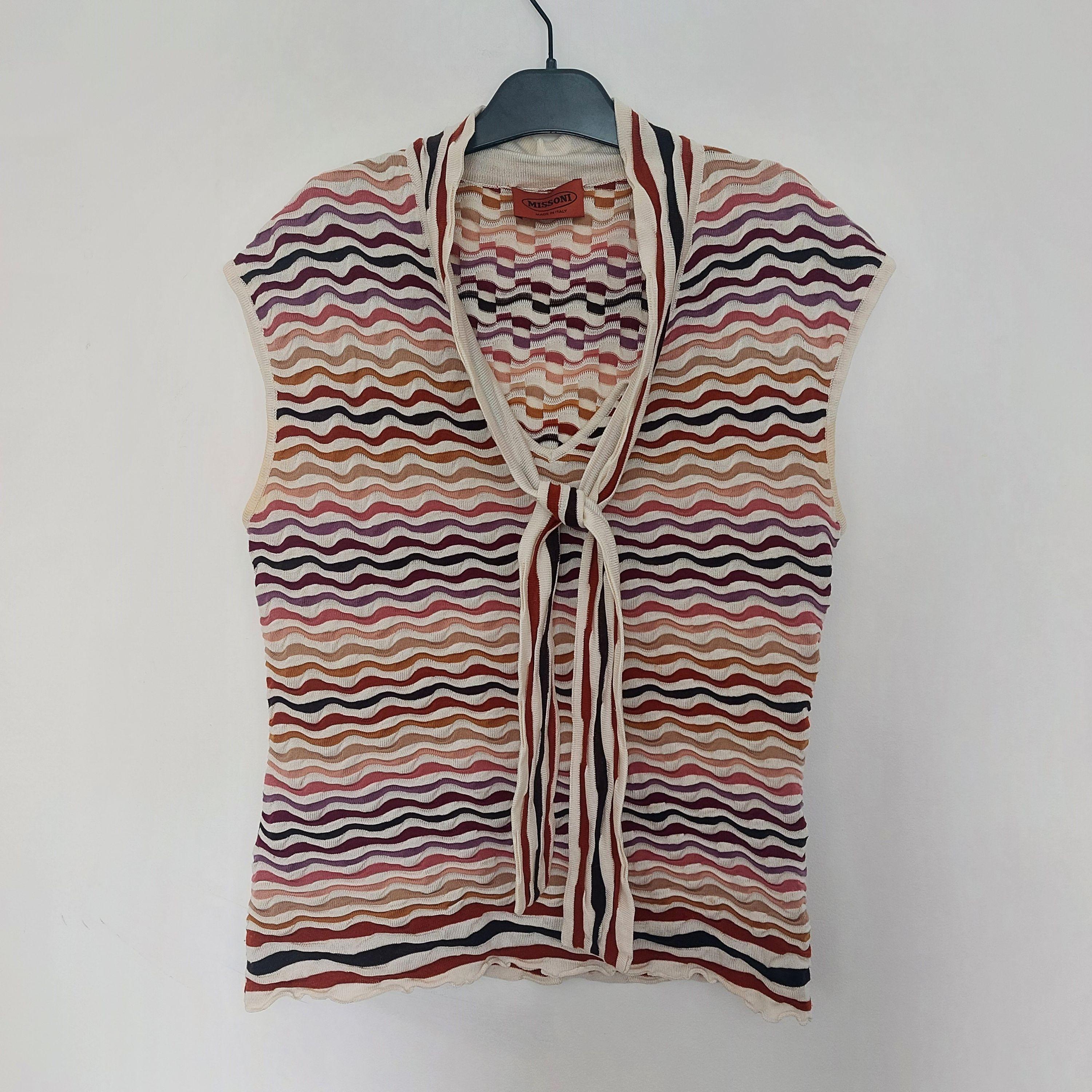 Multicoloured Abstract Knit Tie Blouse