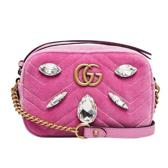 Gucci Pink Quilted Velvet and Marquise Crystal Mini GG Bag