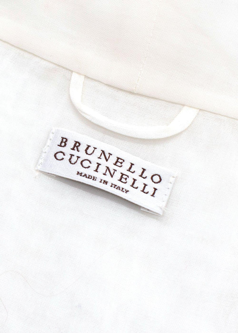 Brunello Cucinelli Ivory Sheer Embellished Gem Blouse