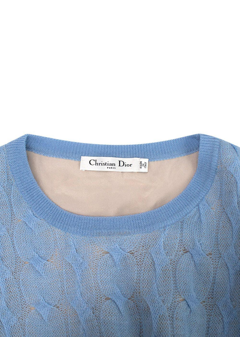 Dior Sky Blue Wool, Cashmere & Silk Cable Knit Jumper Dress