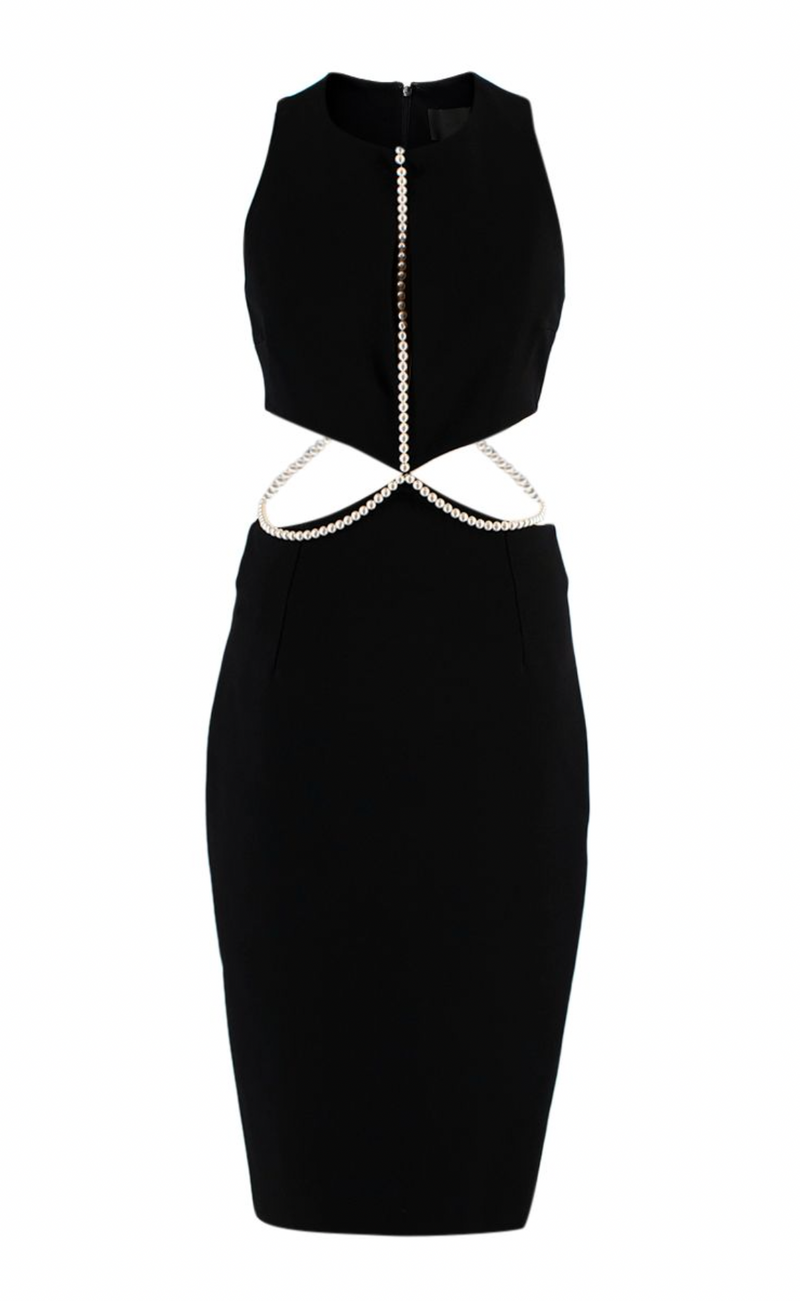 Faux Pearl Trimmed Cut-out Dress