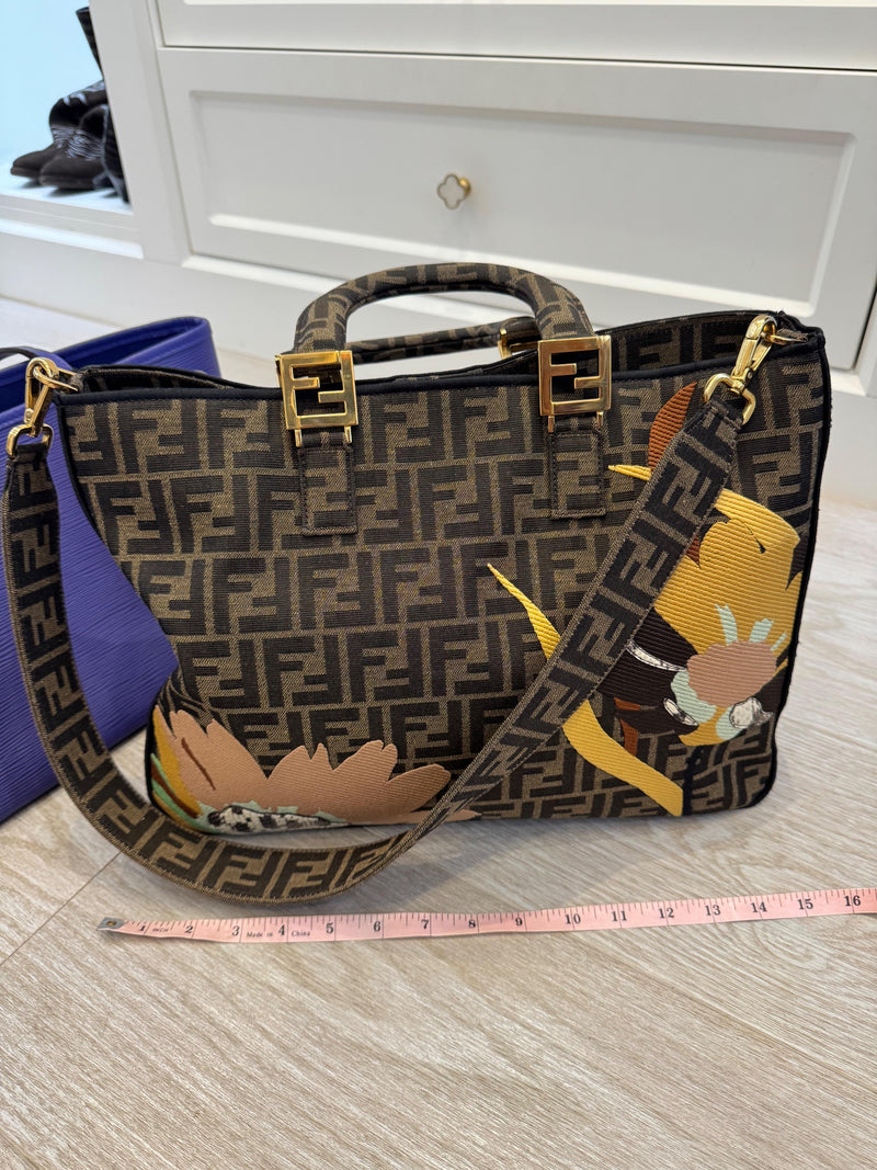 Fendi Exotic Flower Coated Canvas Shoulder Tote
