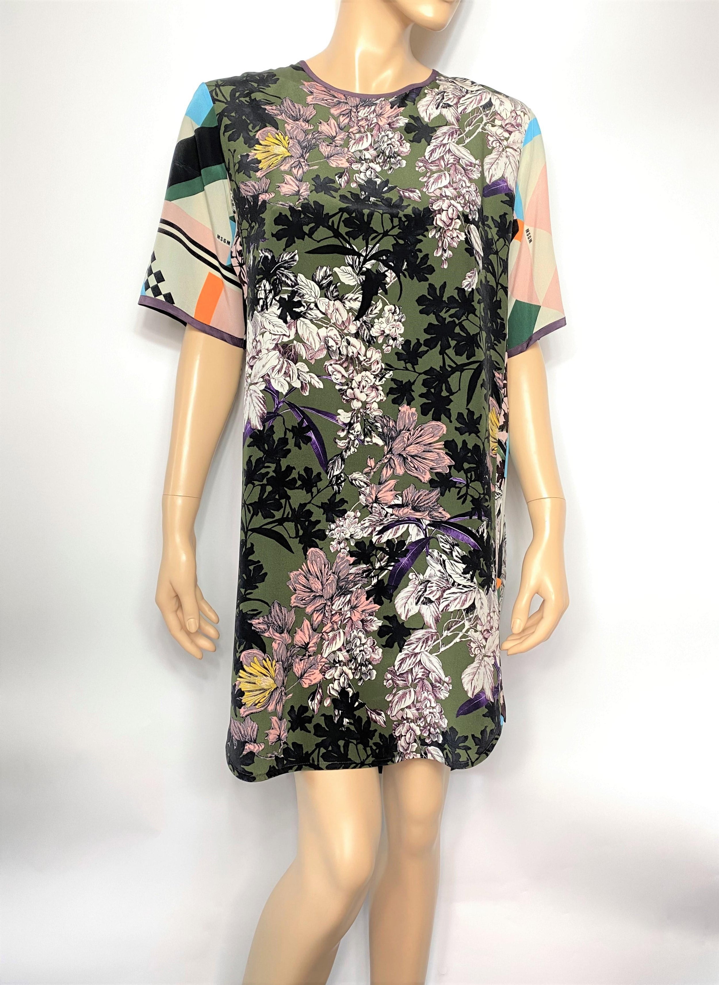 MSGM Multi-Print Silk Twill Shift Dress