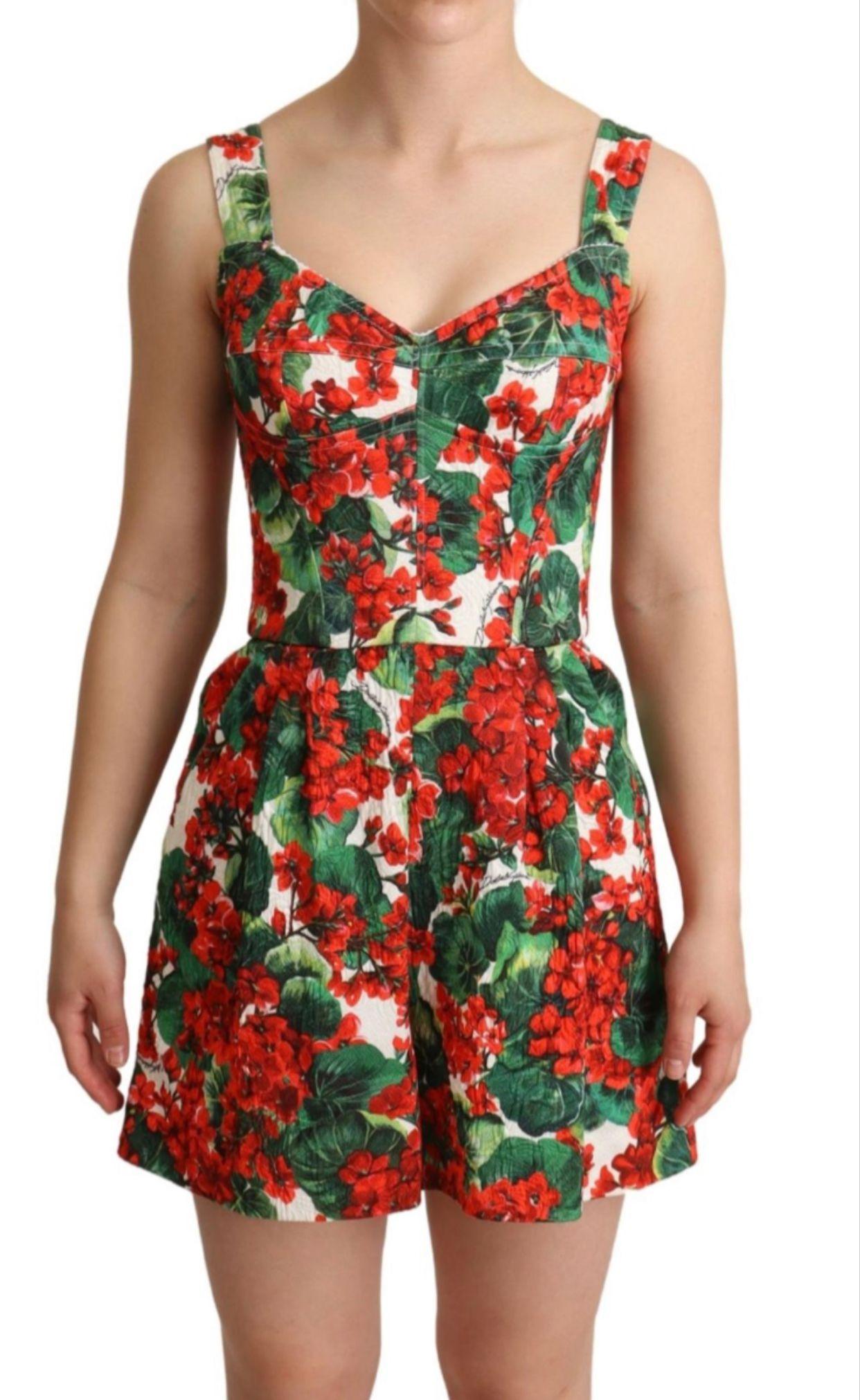 Red Geranium Printed Cotton Blend Playsuit