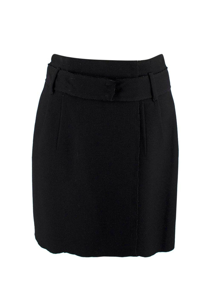 Prada Black Raw Edge Belted Mini Skirt