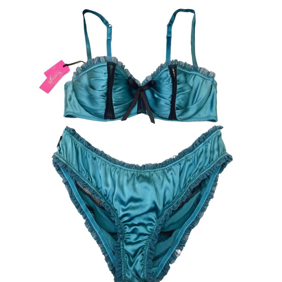 Spoyit Teal Silk Half Cup Bra & Brief Set