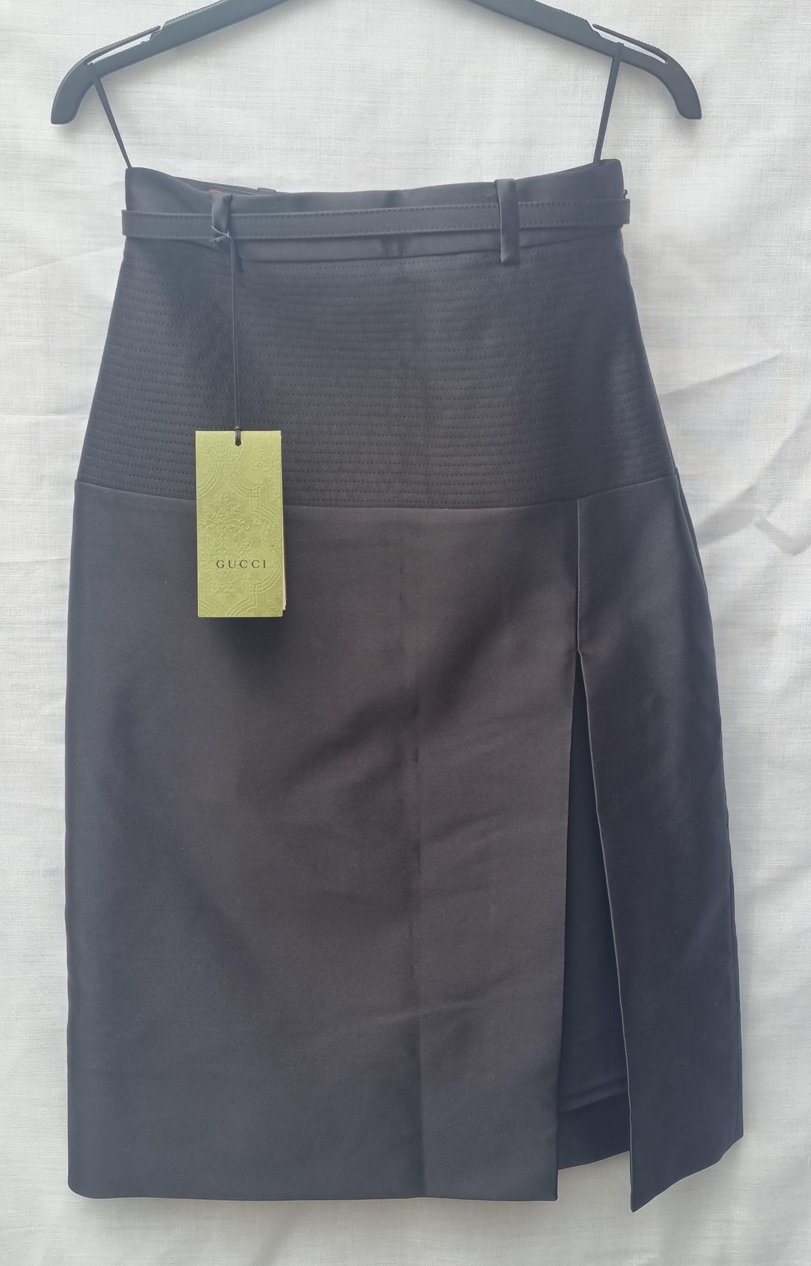 Black Silk Duchesse Embroidered Skirt