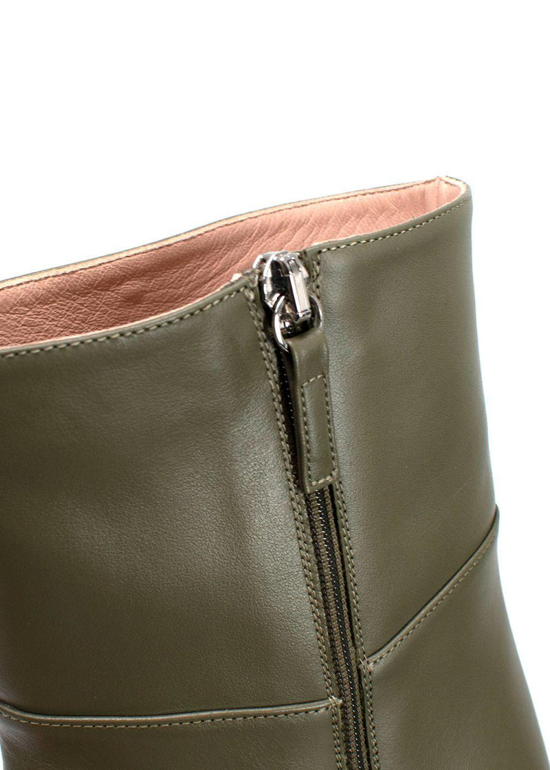 Ilio Smeraldo Olive Green Platform Leather Ankle Boots