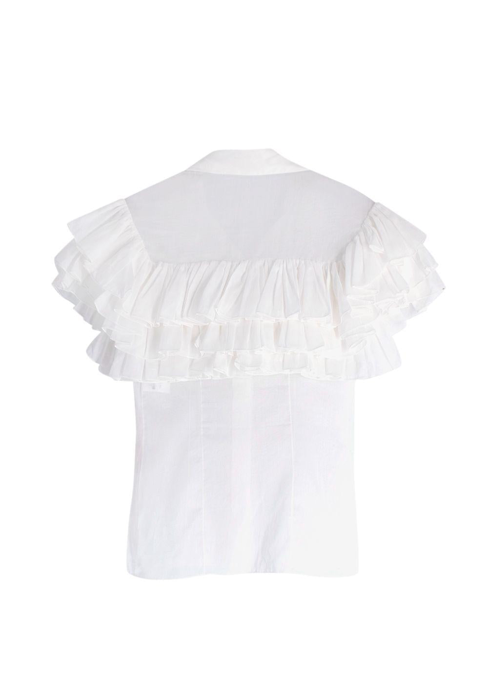 Alaia White Fine Cotton Frilly Blouse