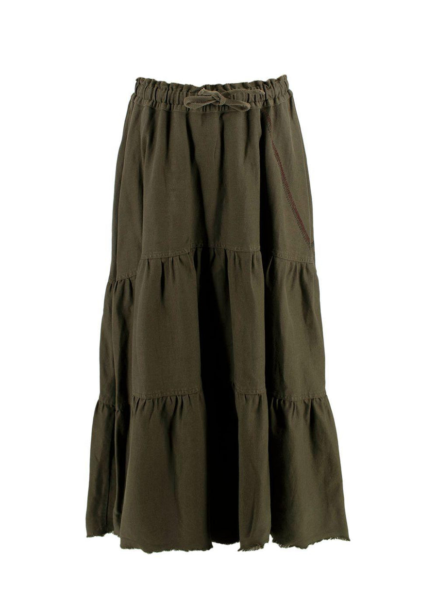 Dior Khaki Union Motif Flared Midi Skirt