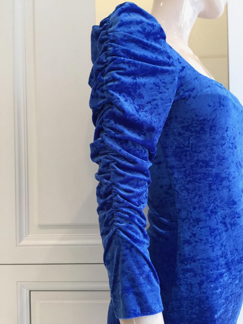 French Couture Electric Blue Panne Velvet Dress