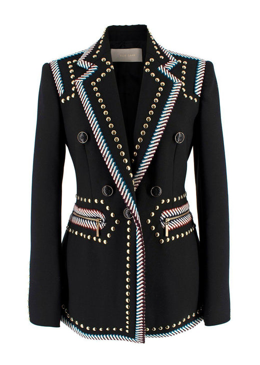 Elie Saab Black Studded Contrast Trim Blazer
