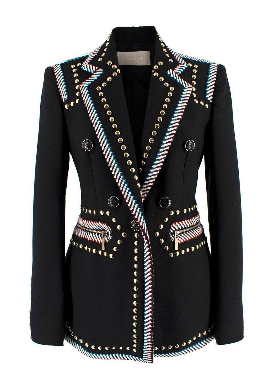 Elie Saab Black Studded Contrast Trim Blazer