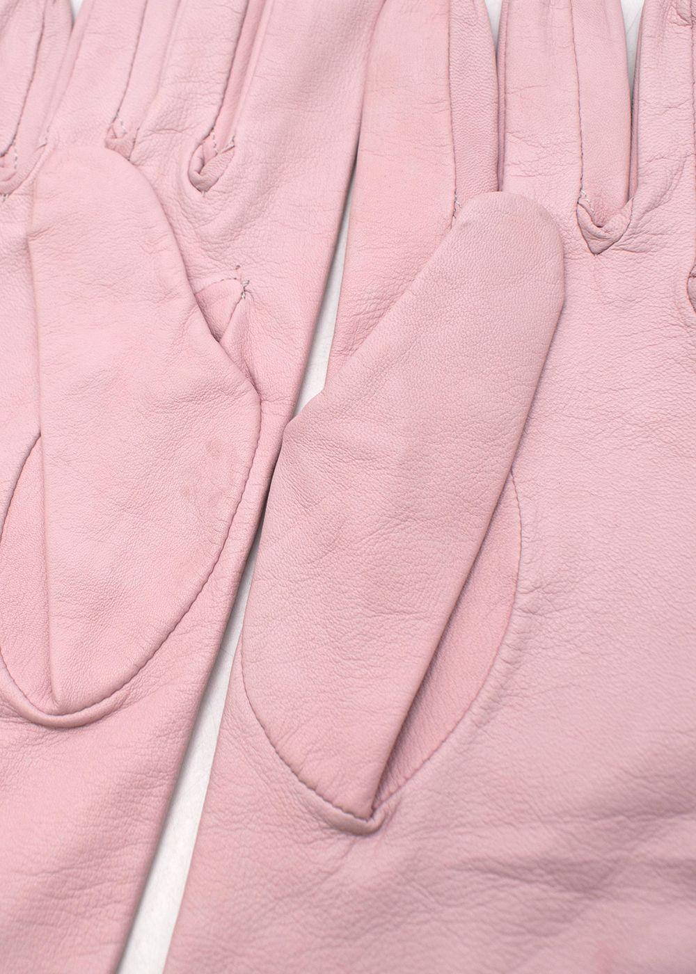 Pearl and Crystal Embellished Pink Leather Gloves