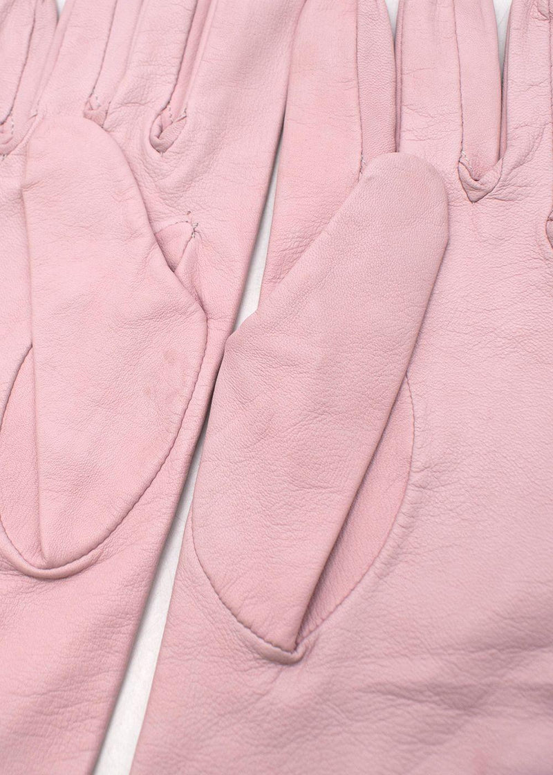 Pearl and Crystal Embellished Pink Leather Gloves