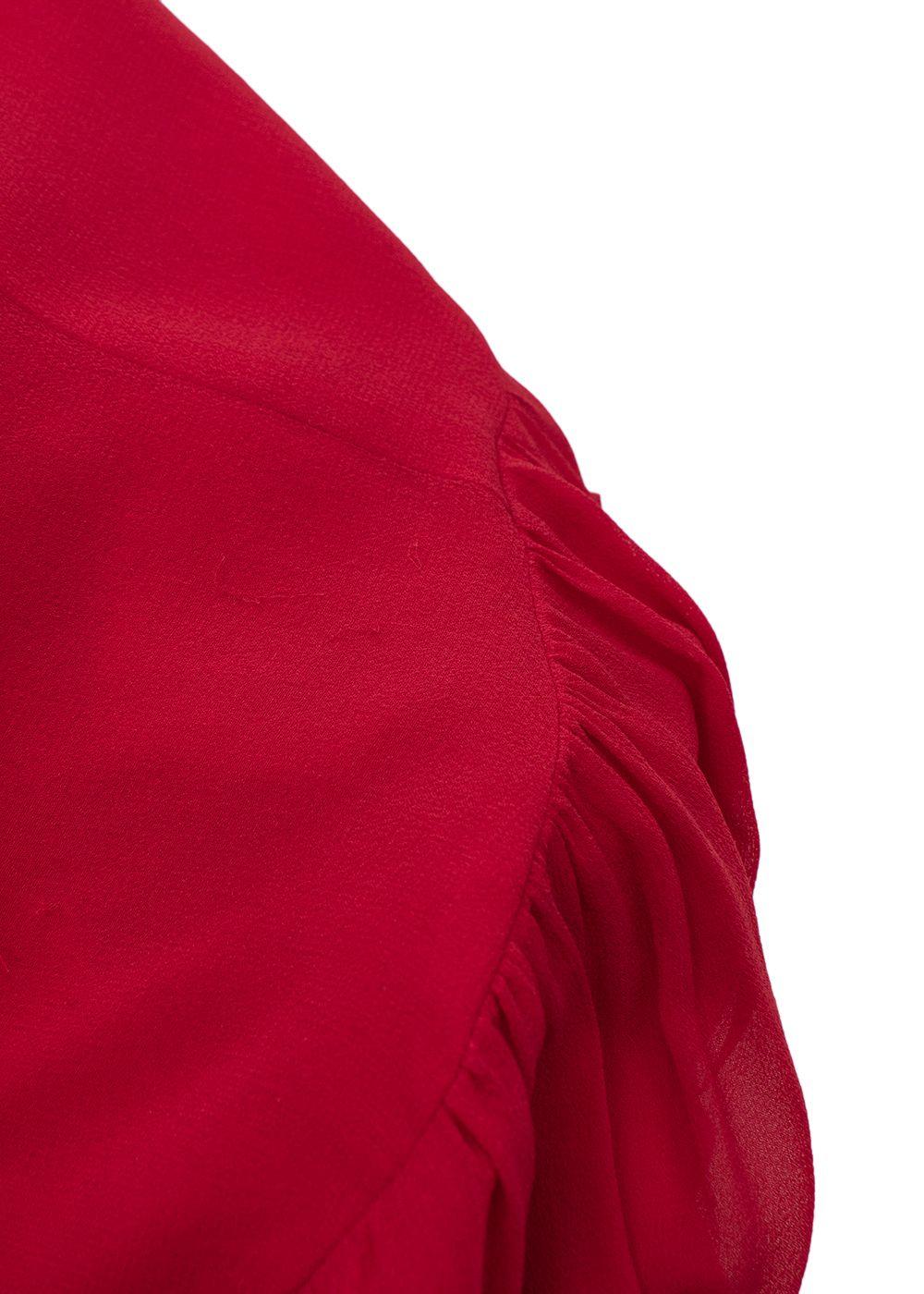 Red Silk Ruffled Long Sleeved Dress