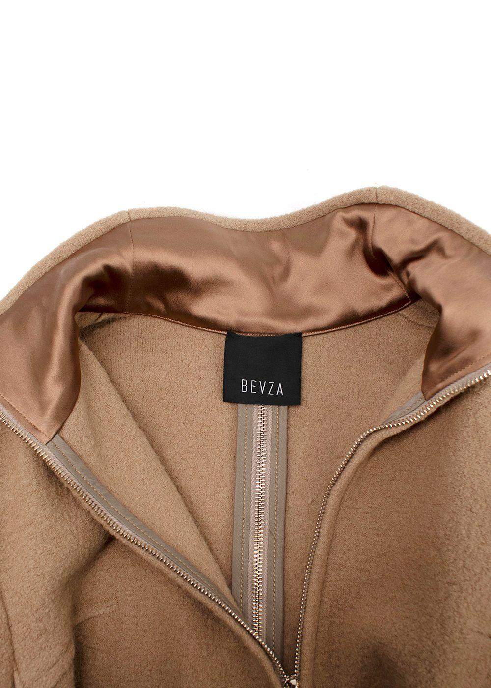 Bevza Camel Longline Wool Coat with Zipper Detail