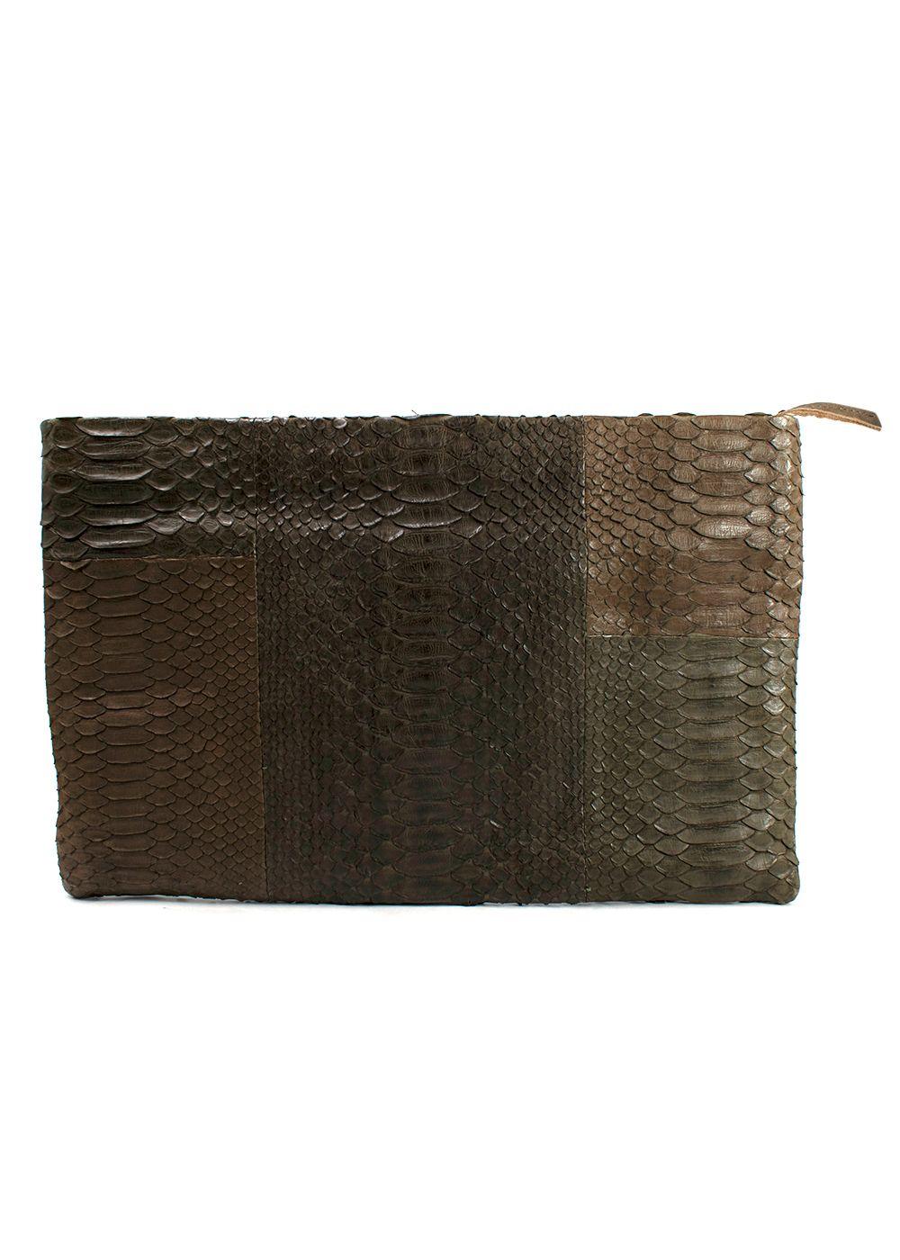 Johnny Ramli Khaki Snakeskin Clutch