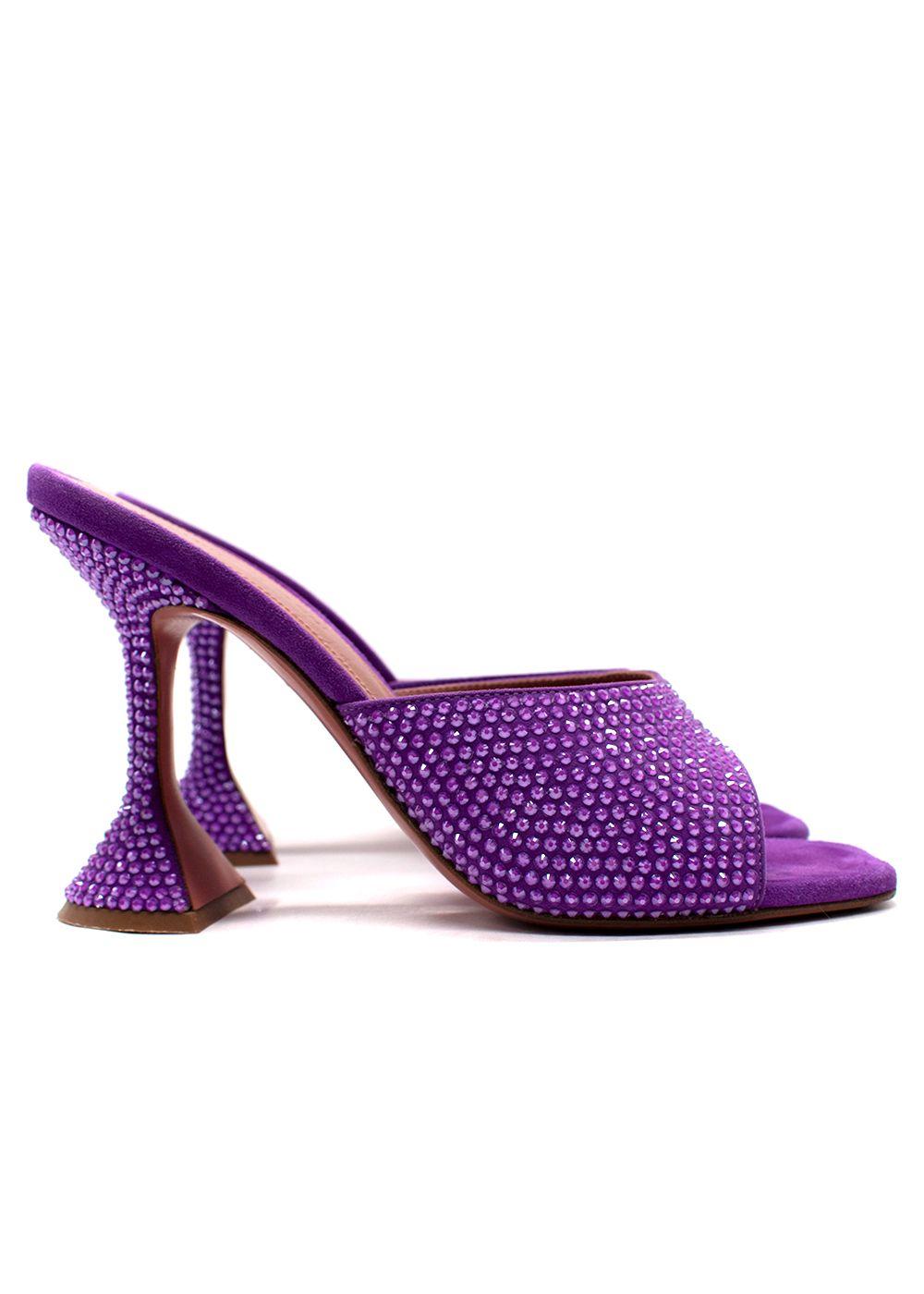 Amina Muaddi Purple Crystal Embellished Lupita Mules