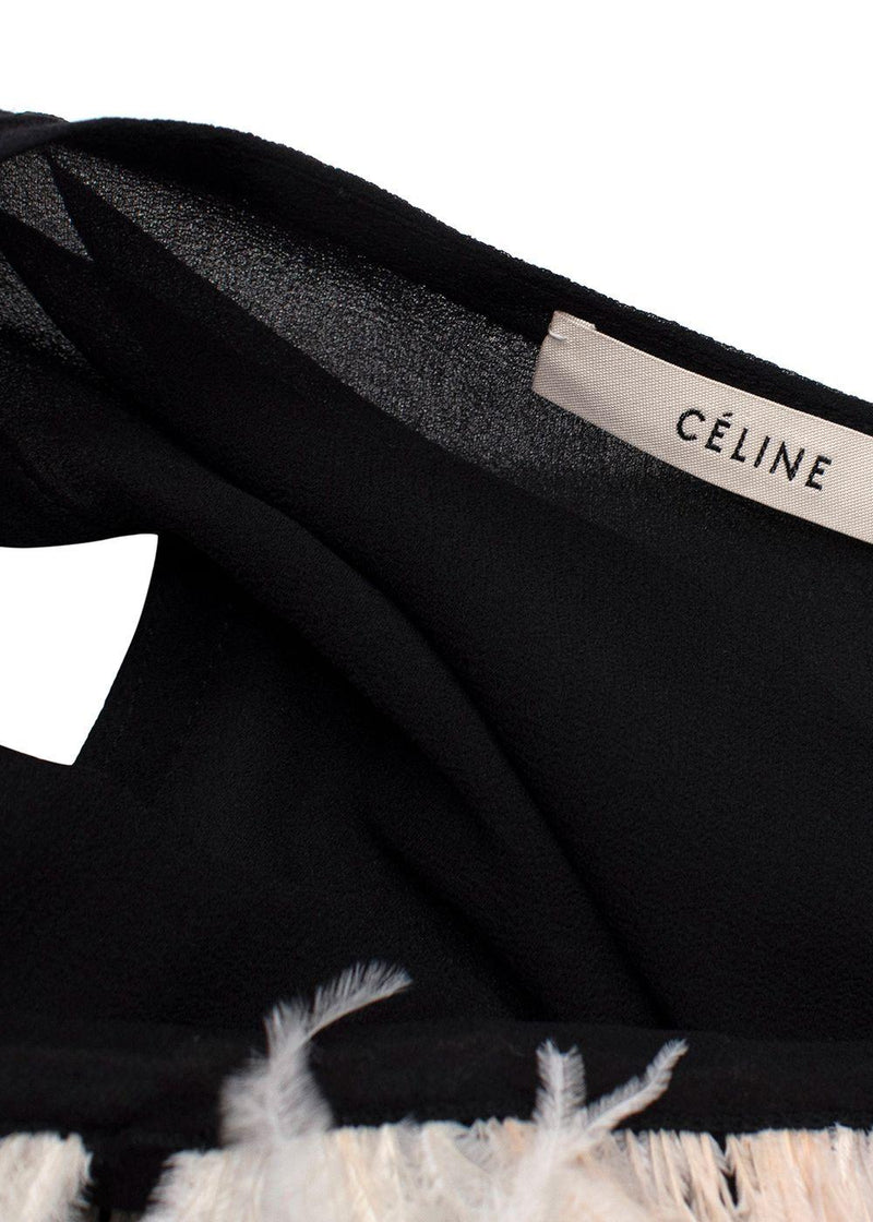 Celine Black Silk Tank Top with Ostrich Feather Trim Sheer Top