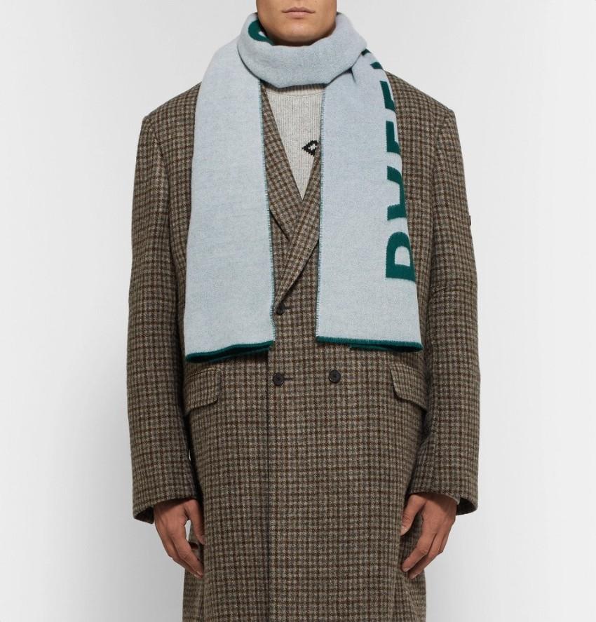 Balenciaga Green Bi-Colour Logo Intarsia Scarf