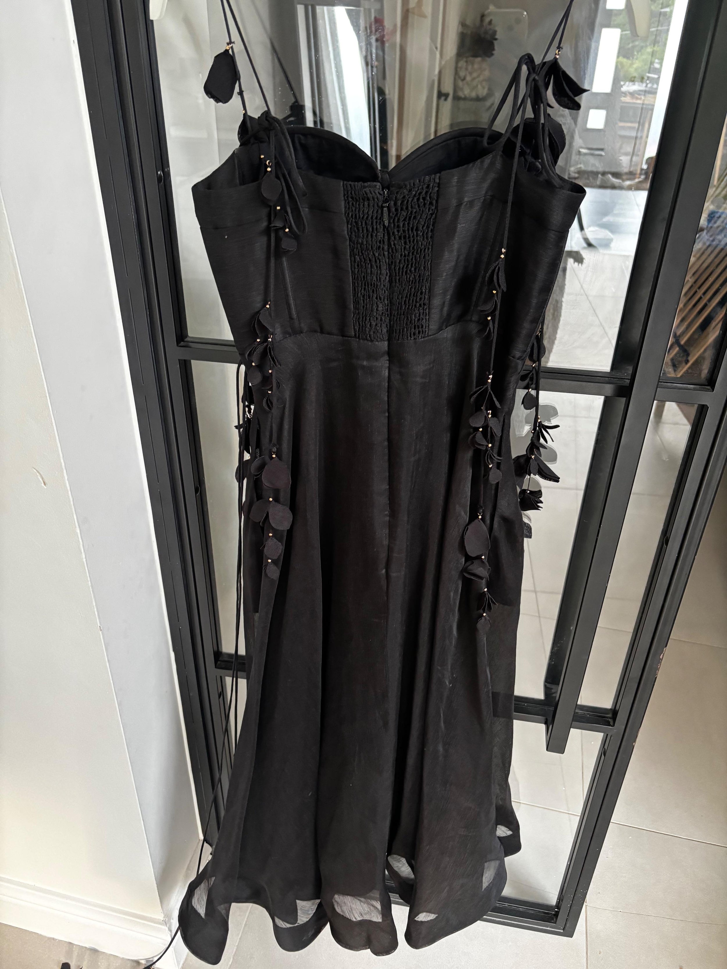 Zimmermann  Floral Linene Black Midi Dress