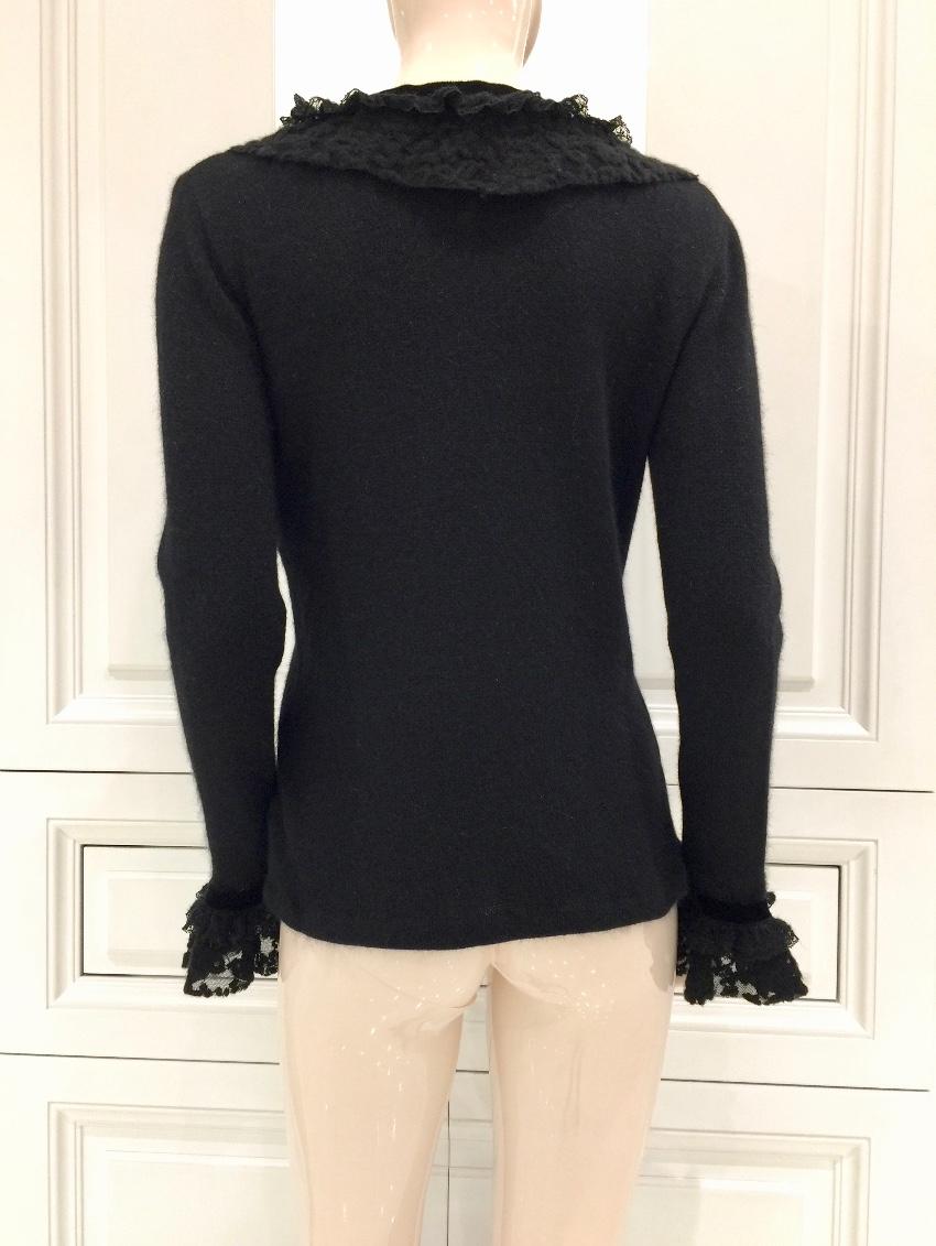 Blumarine Black Angora Wool & Leavers Lace Soft Jacket Cardigan
