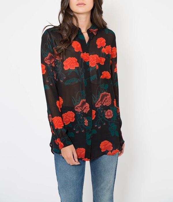 Ganni Black Rose Print Newman Shirt