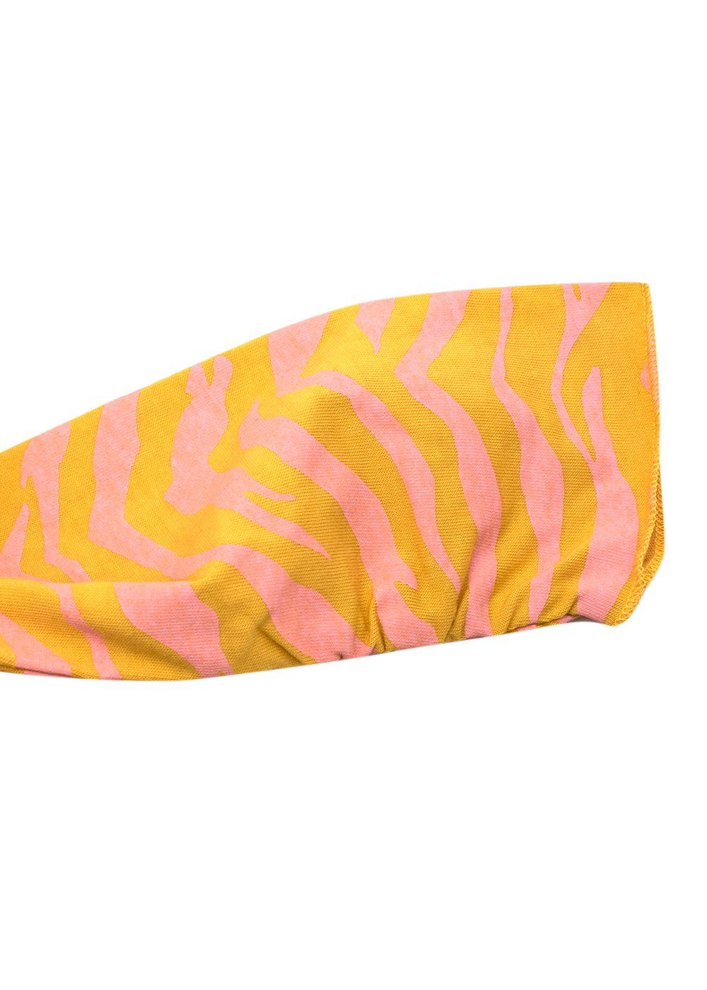 Orange And Pink Cotton Tiger Print Polo -Neck Top