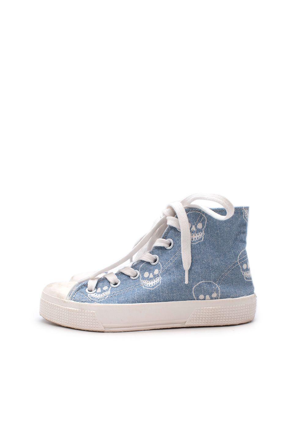 Skull Print Light Blue Lace Up High Top Trainers