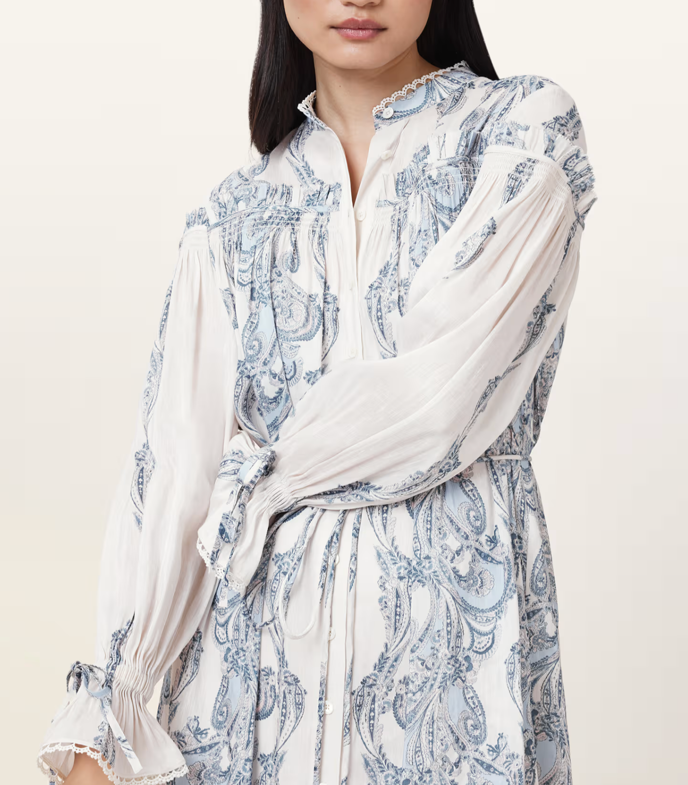 All Saints Delphine Floral Print Midi Shirt Dress