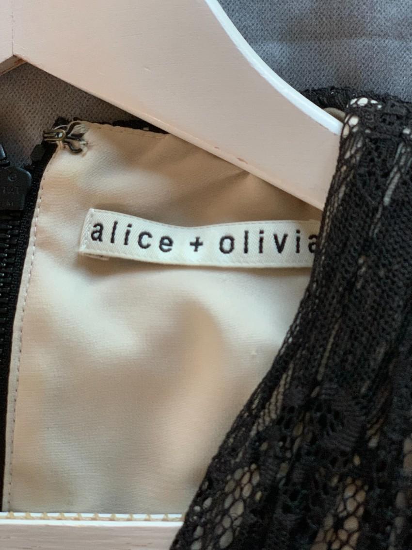 Alice + Olivia Black Sleeveless Lace Gown with White Underlay