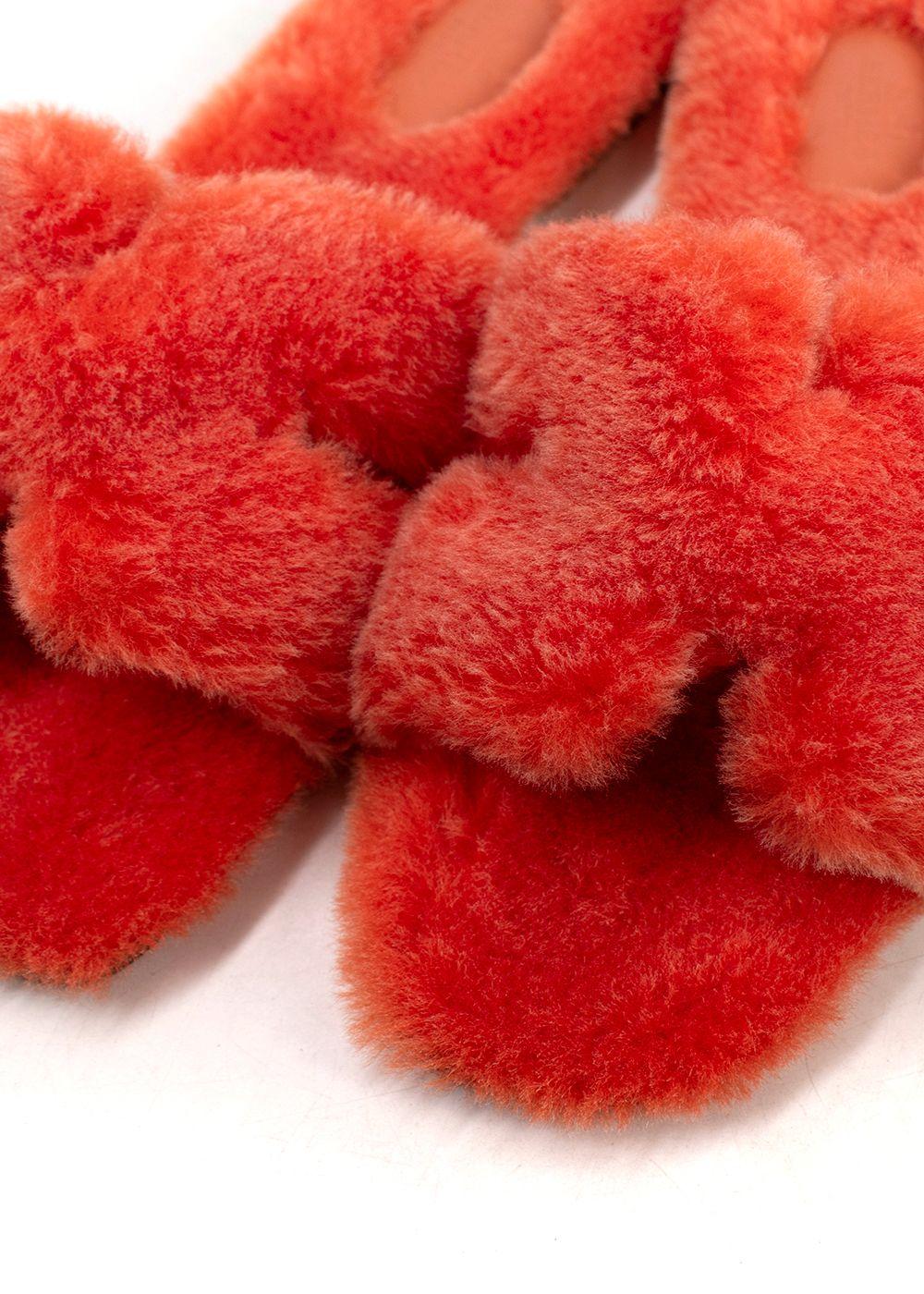 Hermes Orange Fluffy Oran Sandals
