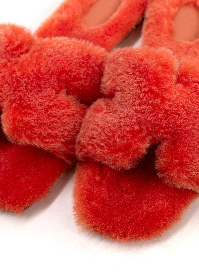 Hermes Orange Fluffy Oran Sandals