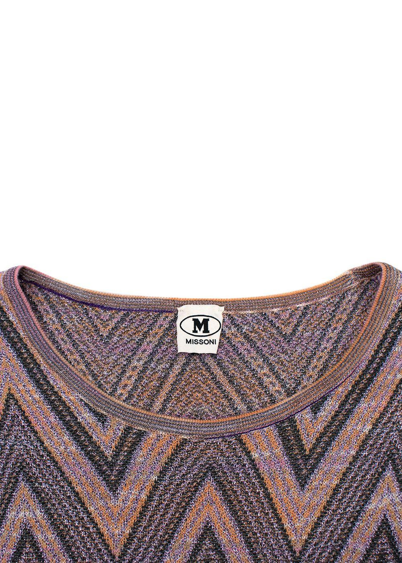 M Missoni Metallic Multicolor Zigzag Patterned Knit Top