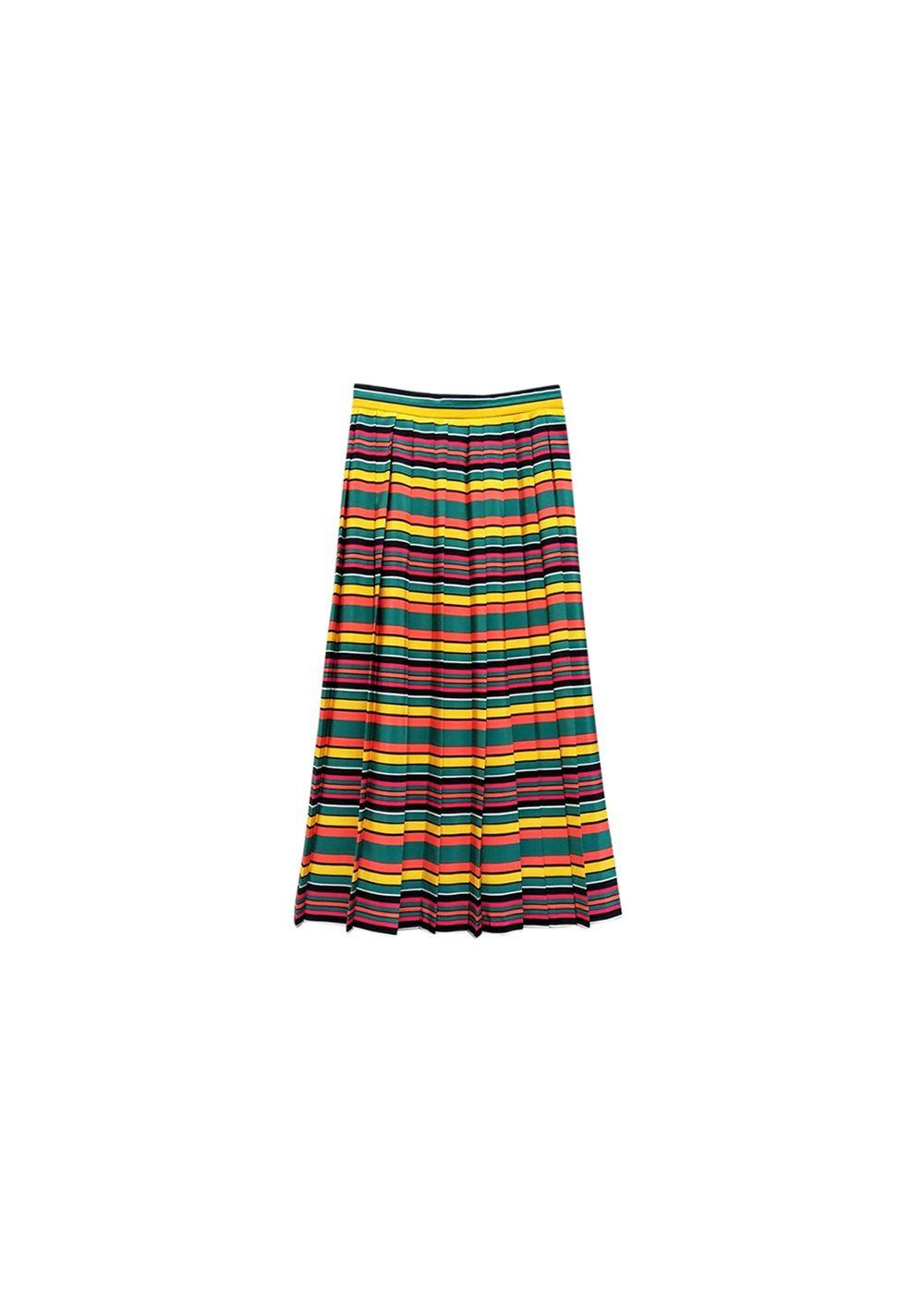 Multicolour striped crepe pleated skirt