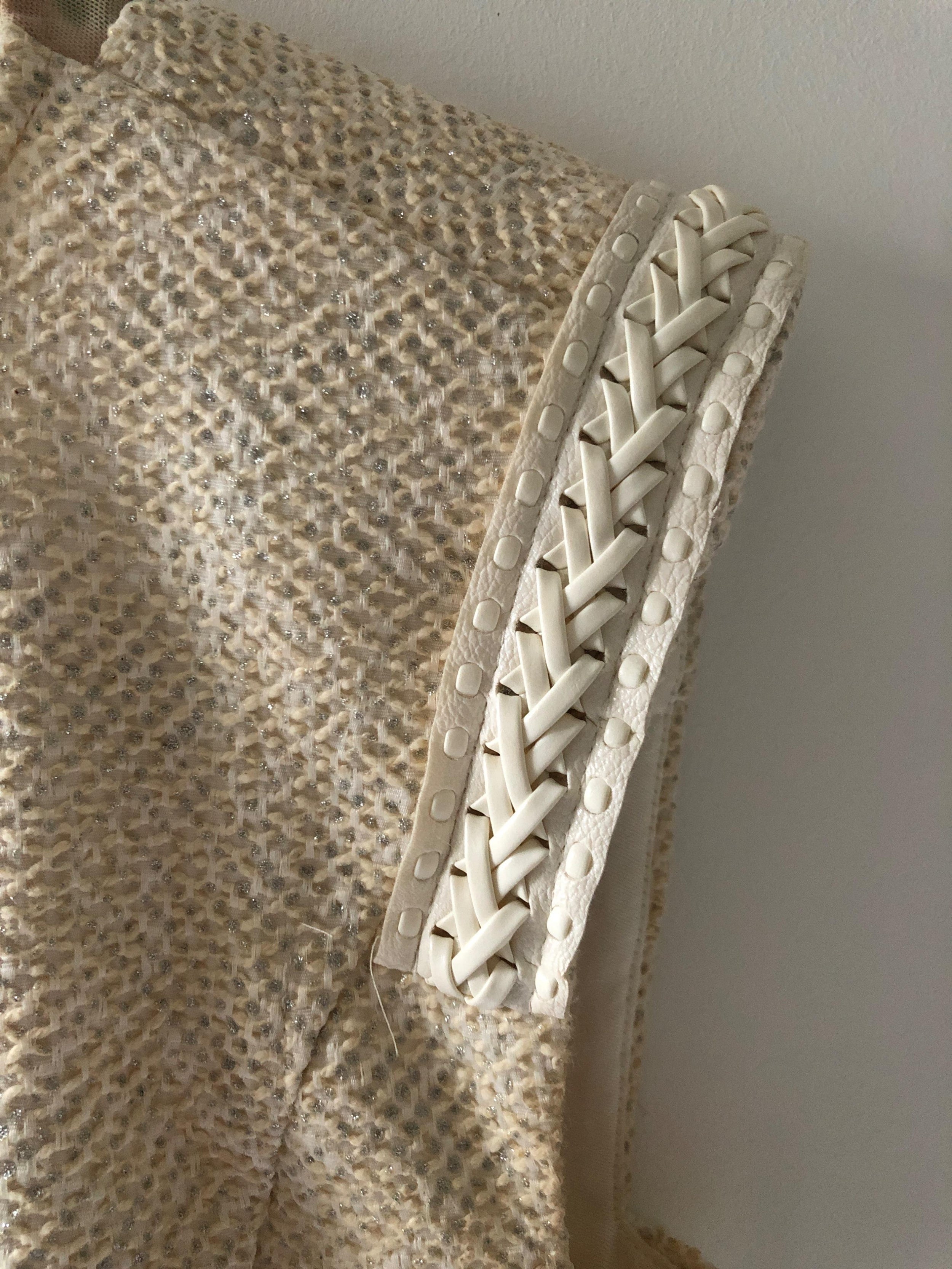 Beige Tweed  Woven Trimmed Mini Dress