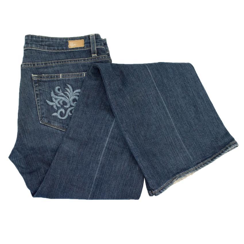 Paige Denim Flared Jeans with Back Pocket Embroidery