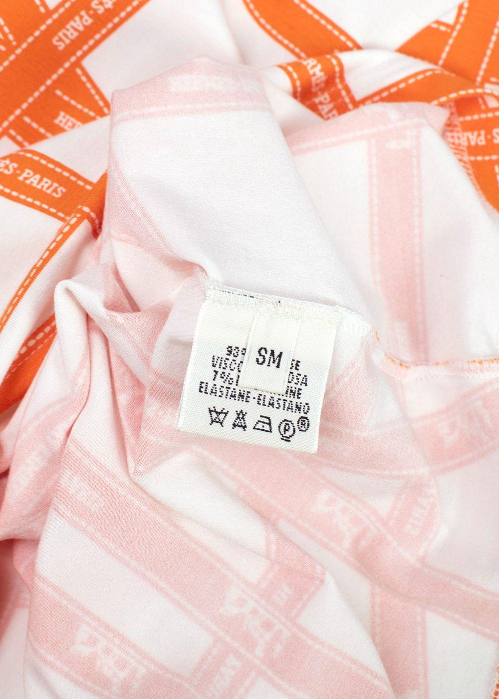 Hermes Orange & White Bolduc Ribbon Print T-shirt