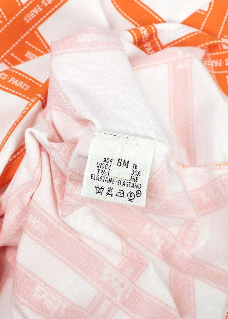 Hermes Orange & White Bolduc Ribbon Print T-shirt