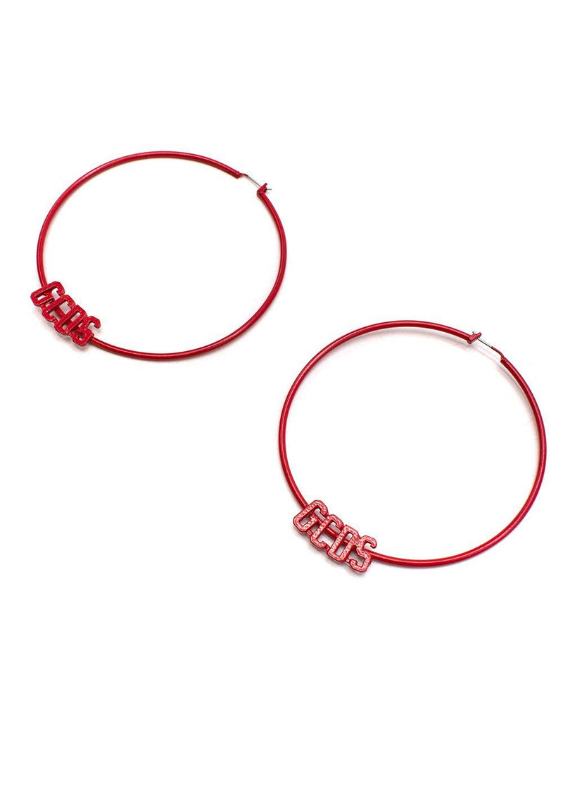Red enamelled logo hoop earrings