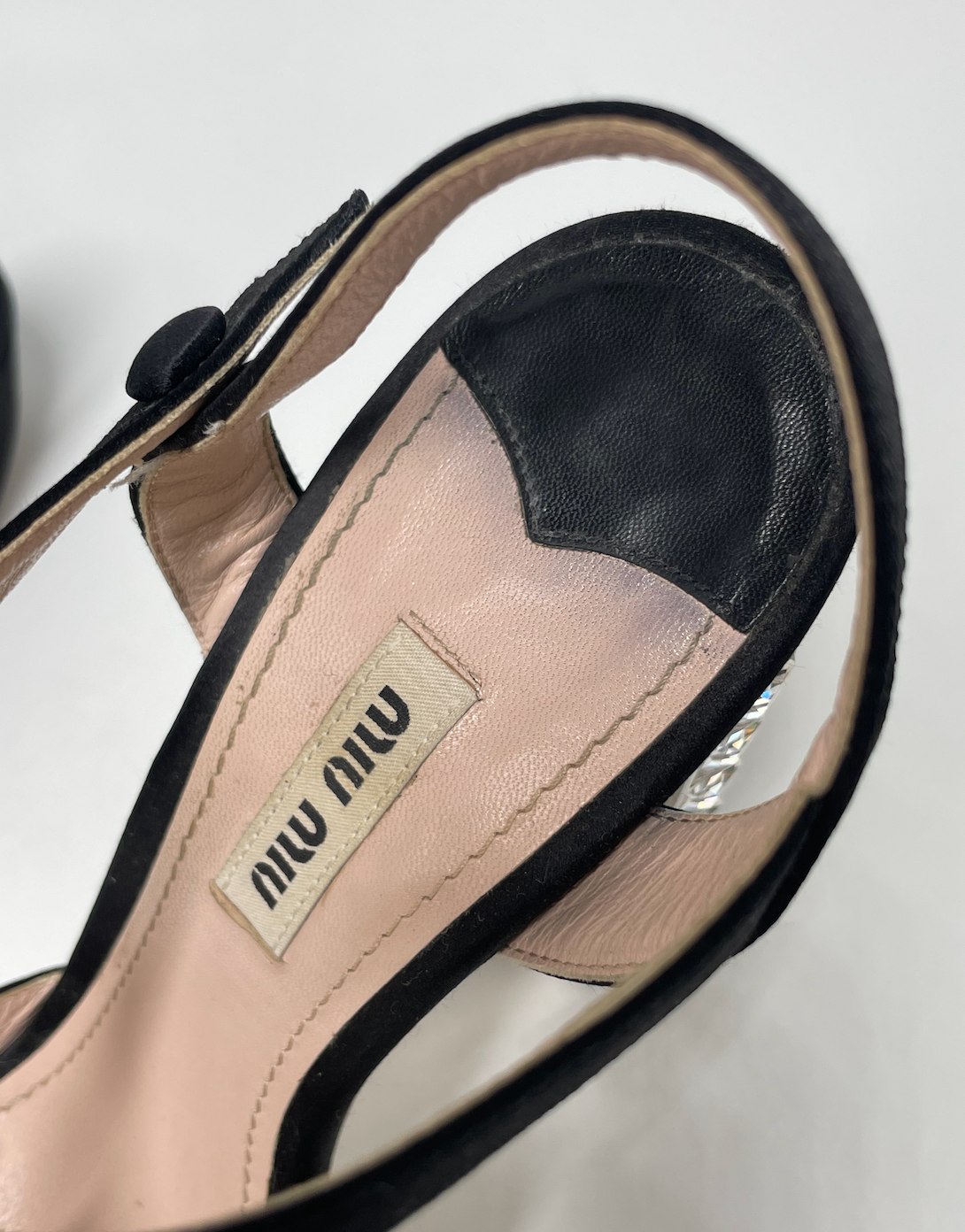 Miu Miu Crystal Embellished Heeled Satin Sandals