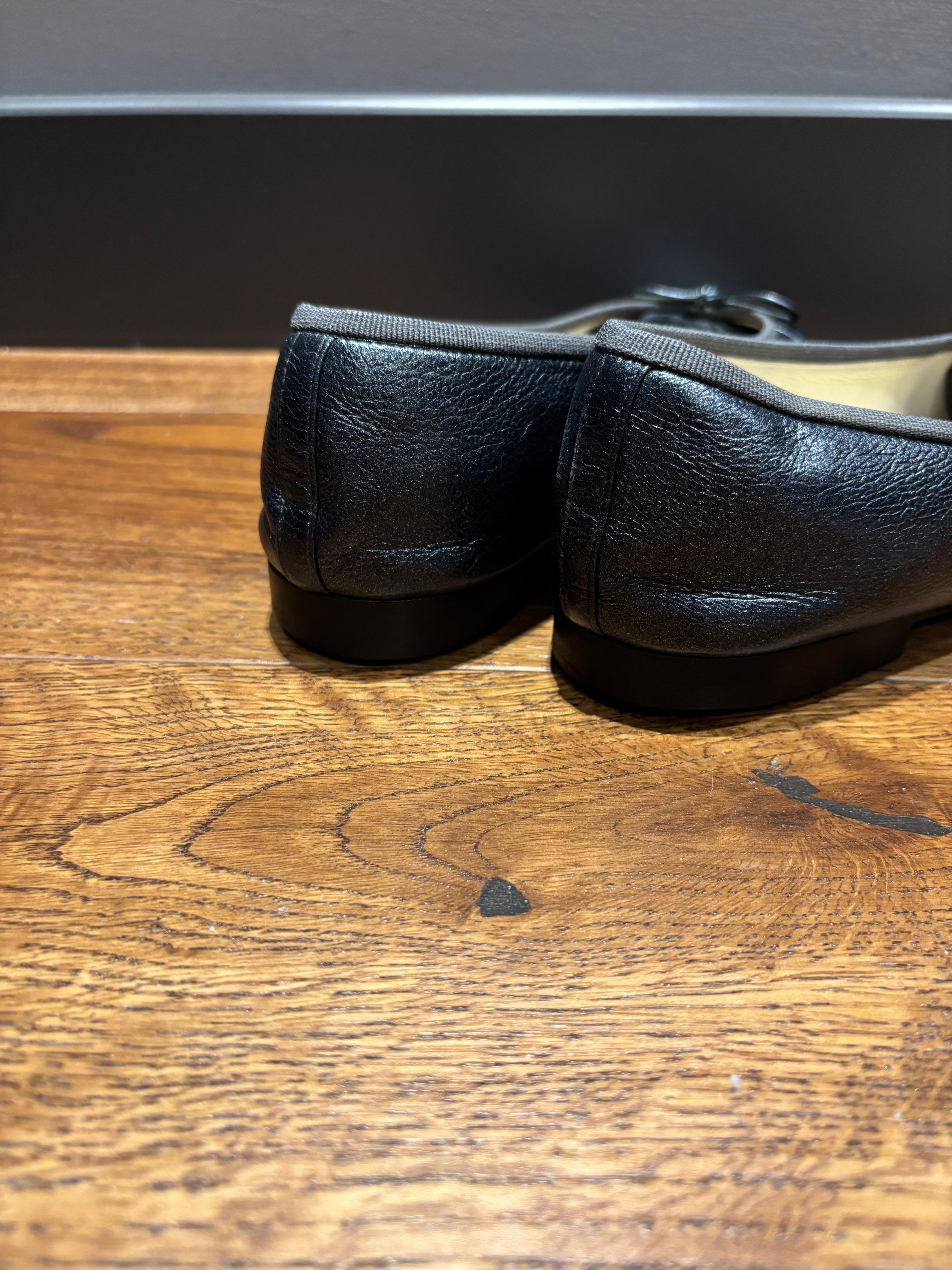 Chanel Navy Blue Leather Ballet Flats