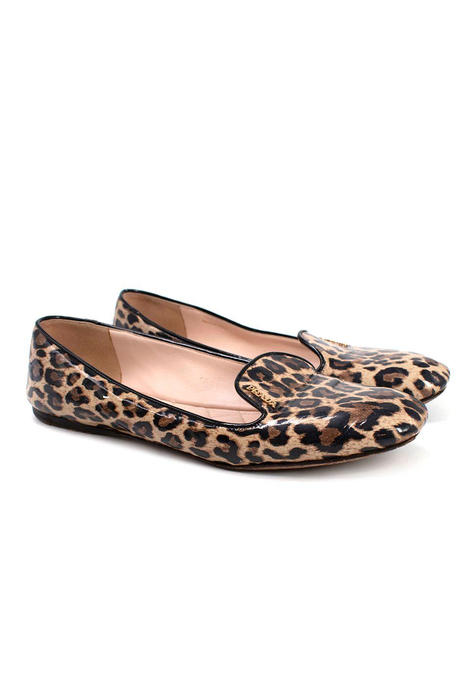 Prada Leopard Print Patent Leather Ballerinas