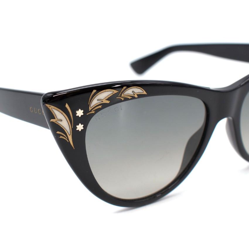 Gucci Black Cat Eye Mother of Pearl Embellished Sunglasses
