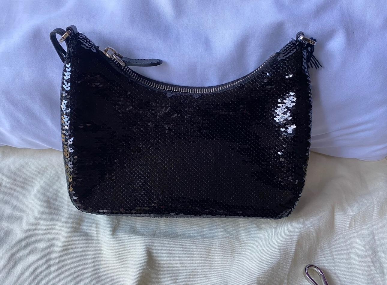 Prada Black Sequin Re-edition 2005 Shoulder Bag