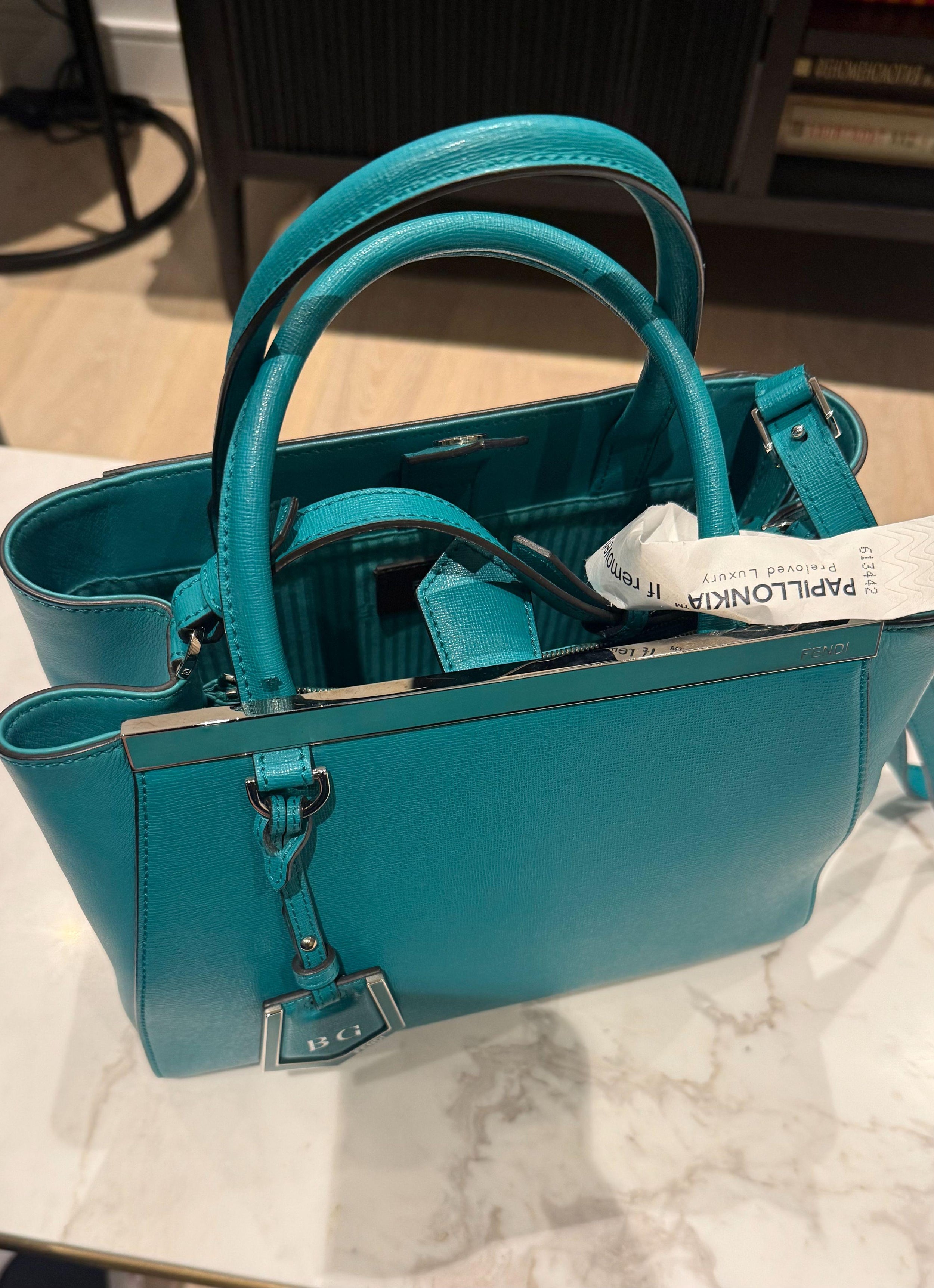 Fendi 2Jours Teal Leather Tote