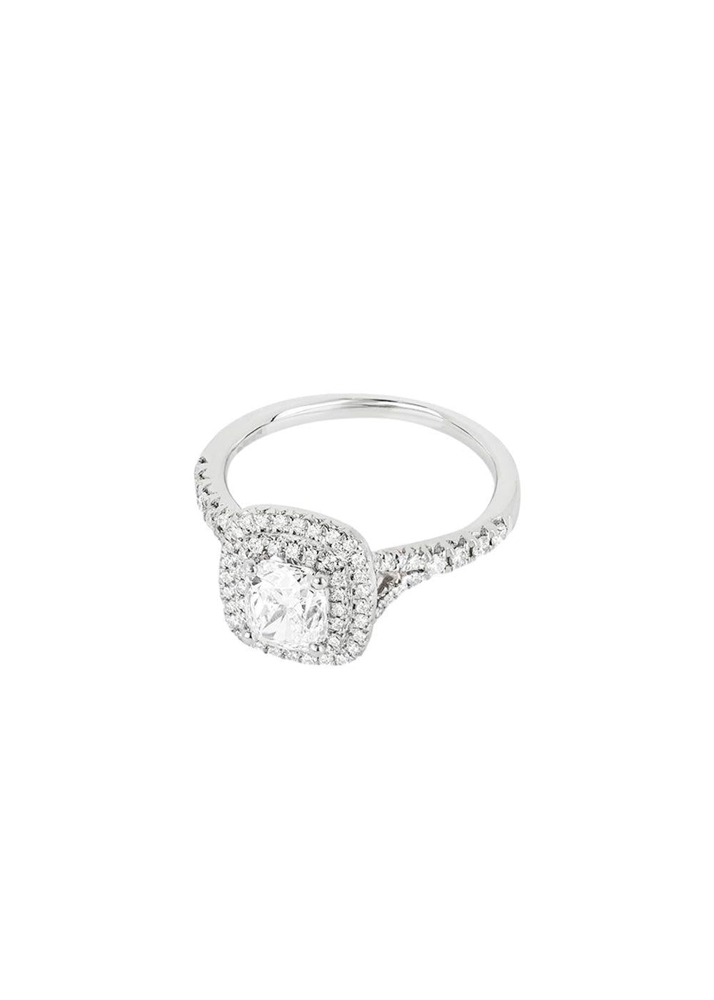 platinum & white diamond cushion cut engagement ring 1.01ct 51.5EU
