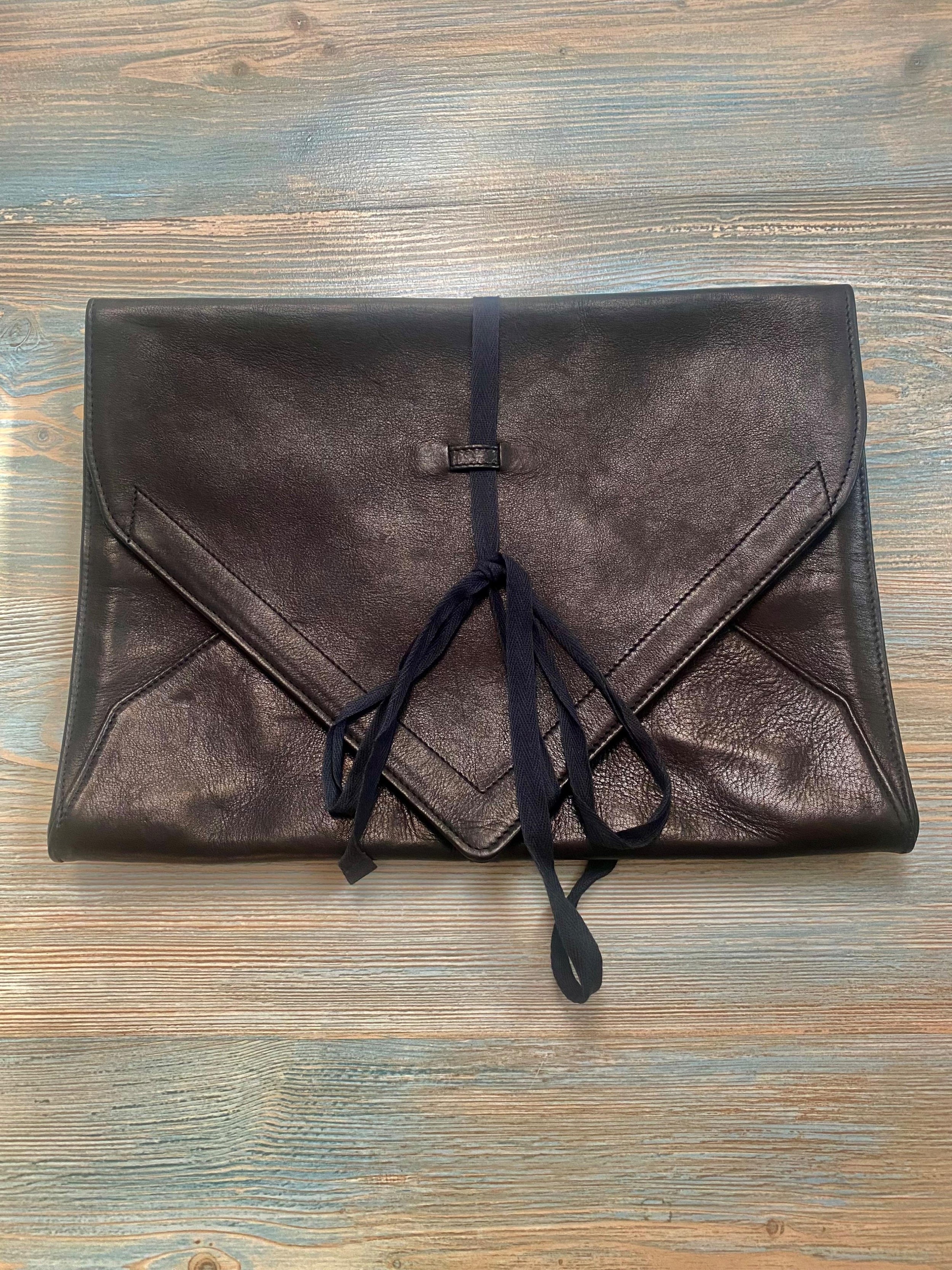 Ann Demeulemeester Black Leather Envelope Clutch Bag